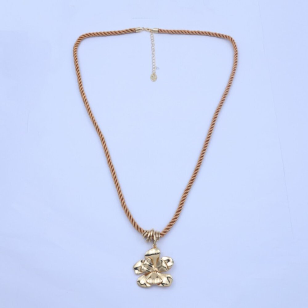 Free People Gold Tropical Orchid Cord Statement Necklace